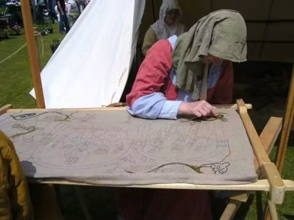 Panel 6 being started by Jane in Tollerton  &ndash; &copy;&nbsp;Elizabeth&nbsp;Chadwick,&nbsp;June&nbsp;2009